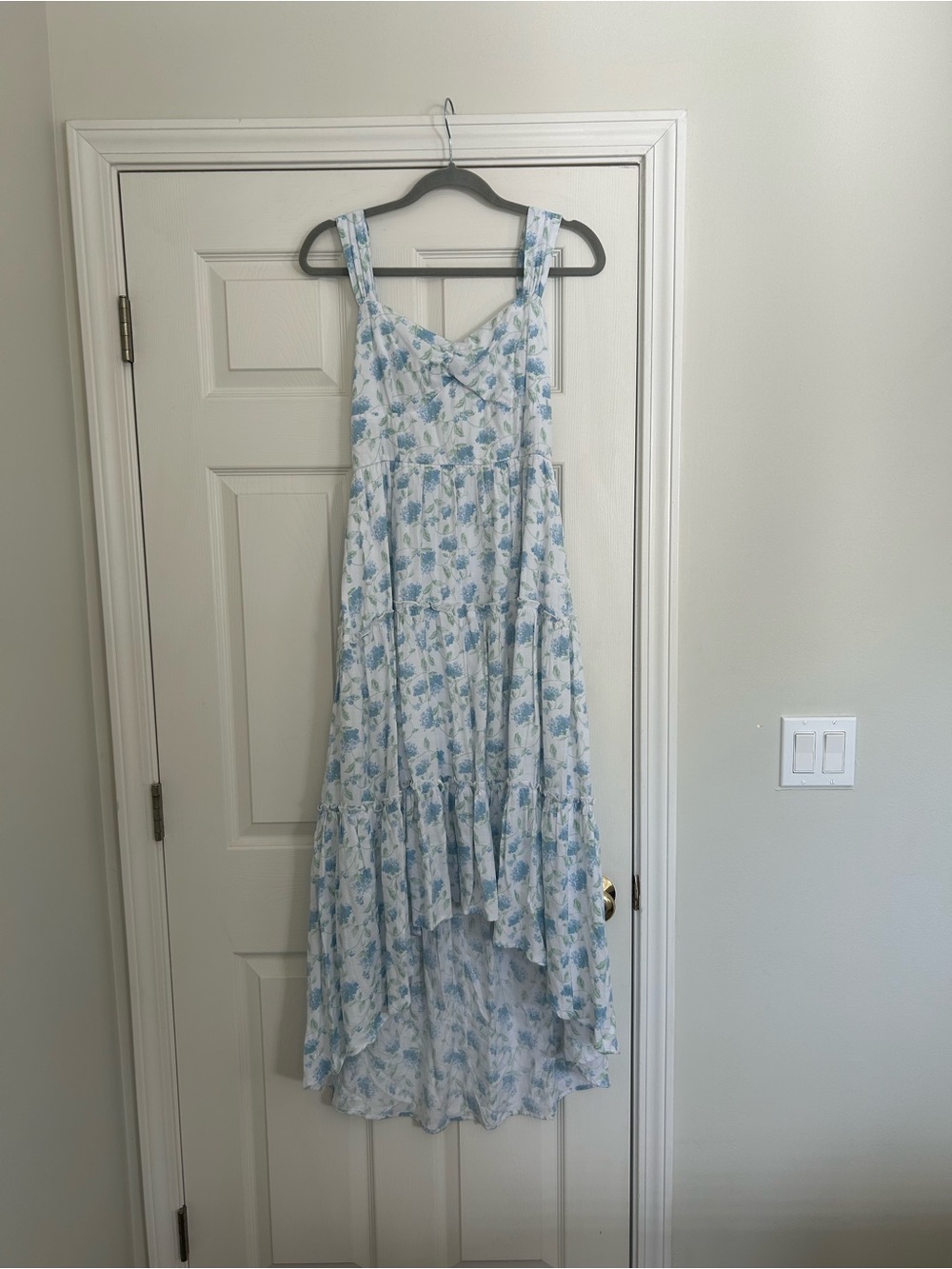 Altar'd State White with Light Blue & Green Floral Spaghetti Strap Dress